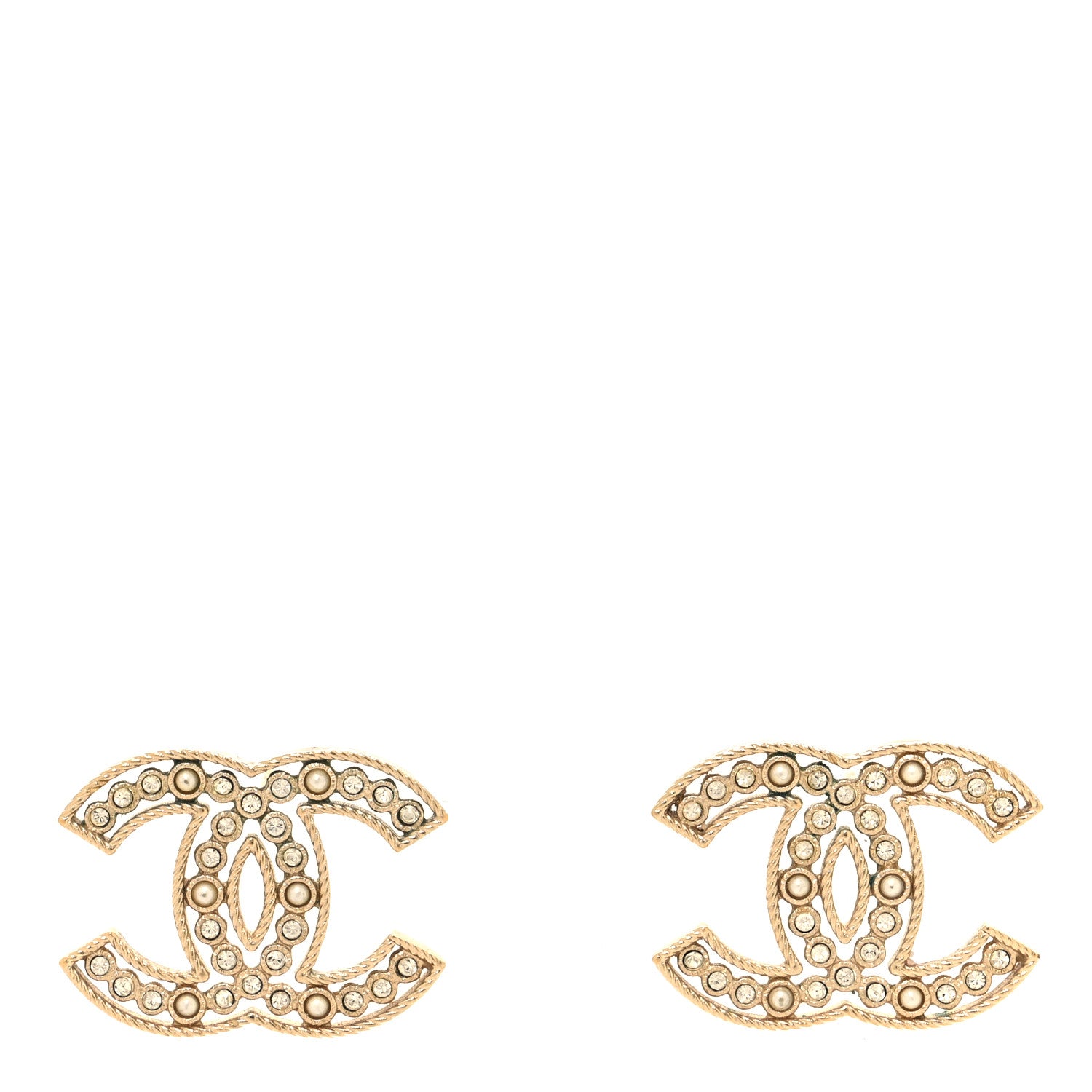 Chanel Pearl Crystal Sparkling Pearls CC Earrings Light Gold 1 of 4