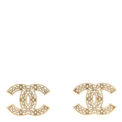 Chanel Pearl Crystal Sparkling Pearls CC Earrings Light Gold 1 of 4