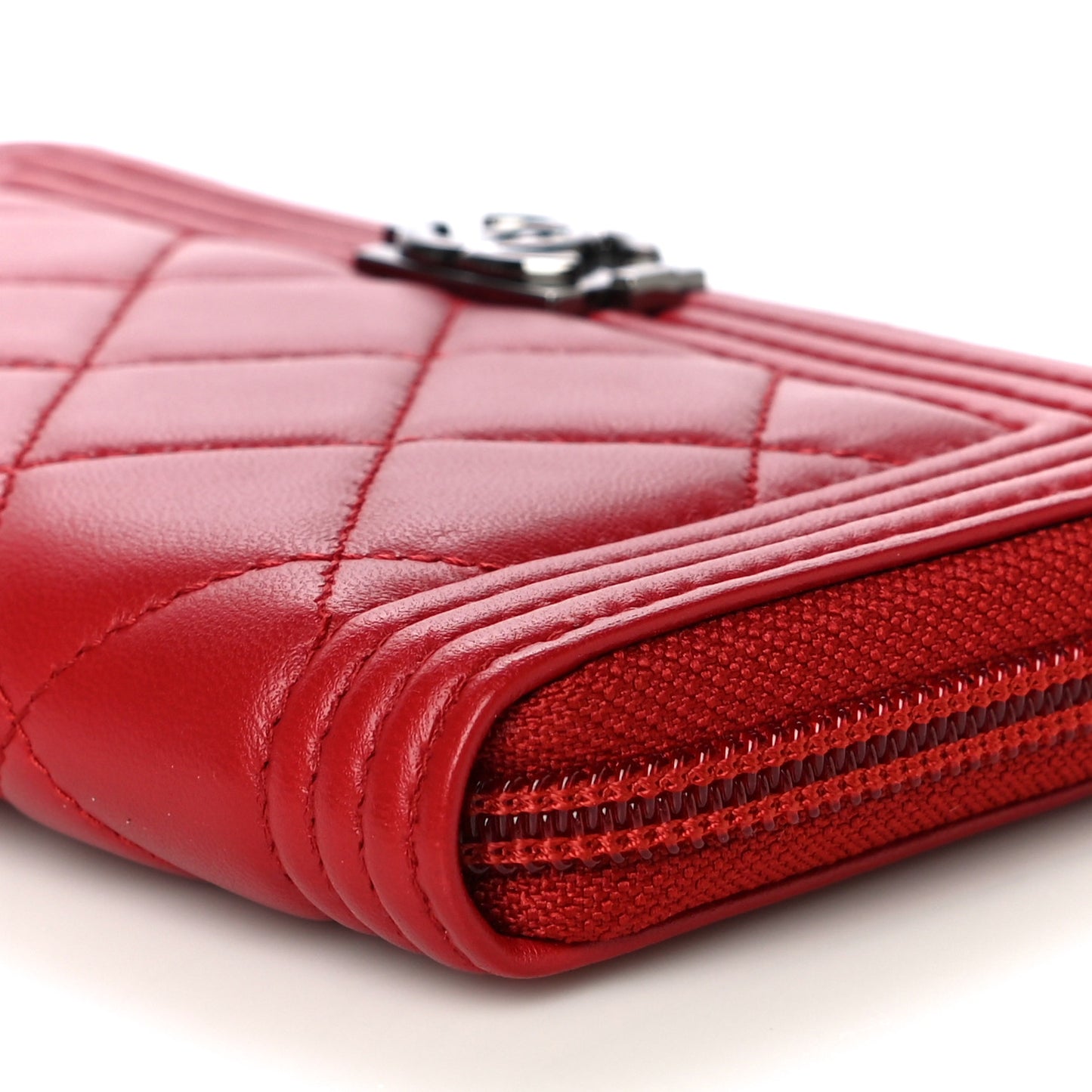 Lambskin Quilted Small Boy Zip Around Wallet Dark Red