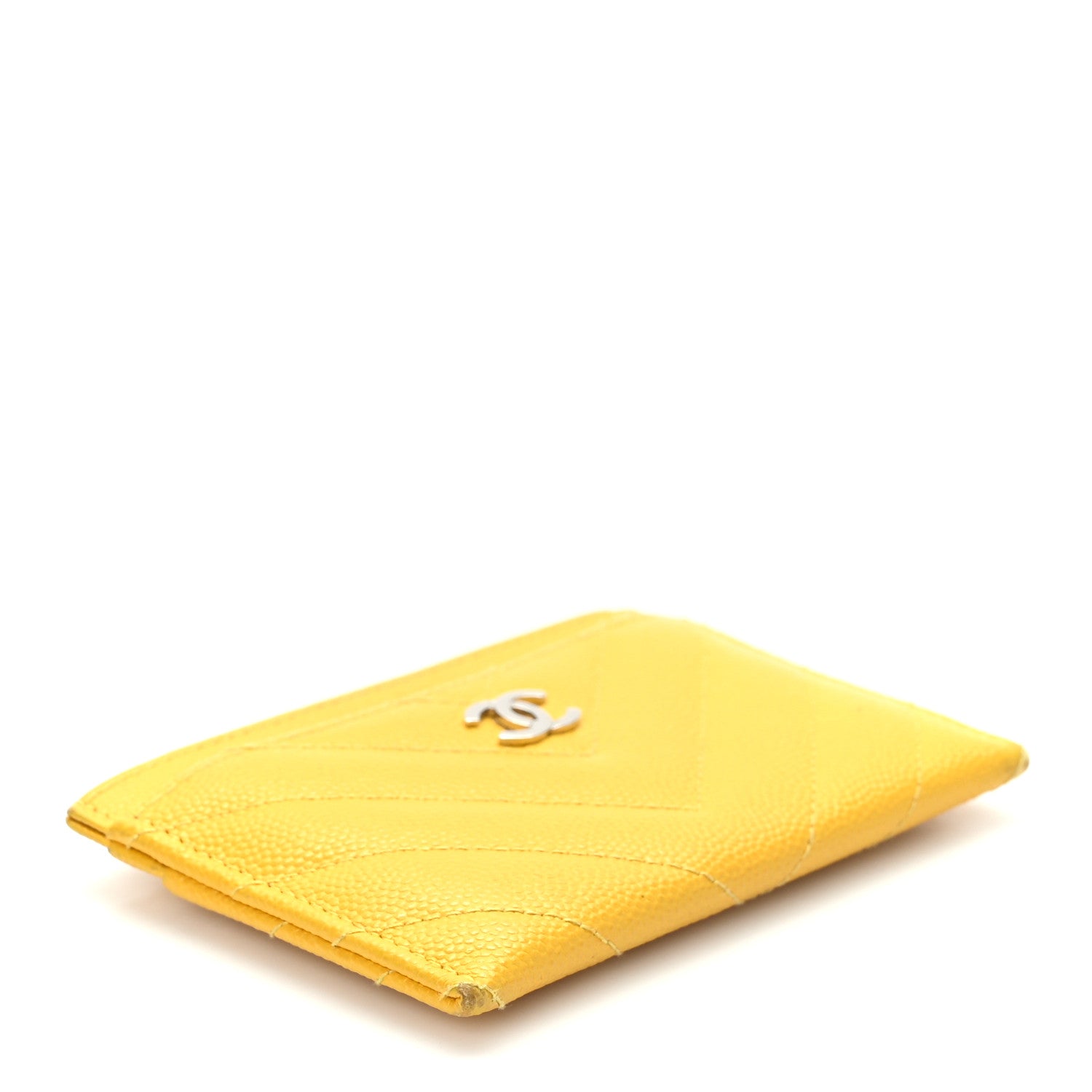 Chanel Caviar Chevron Quilted Card Holder Yellow 4 of 11