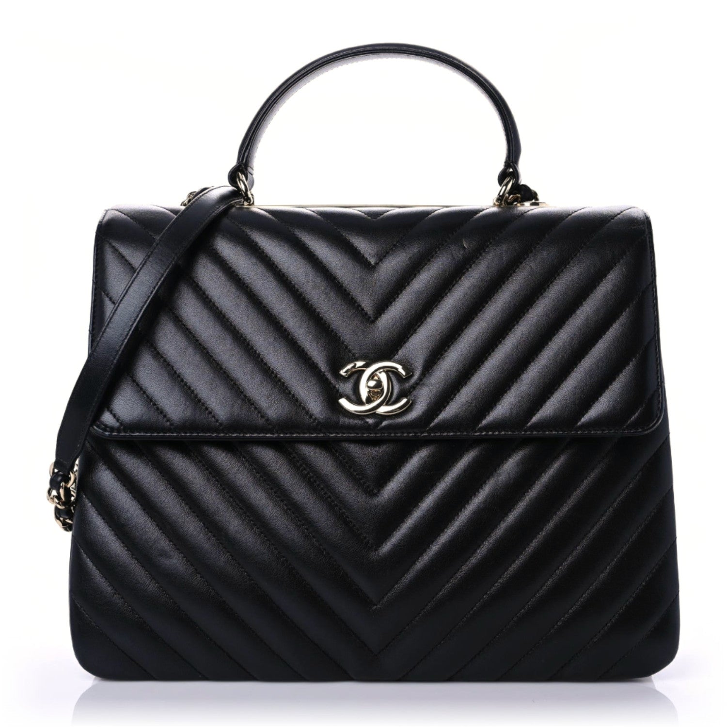 Chanel Lambskin Chevron Quilted Large Trendy CC Dual Handle Flap Bag Black 1 of 16