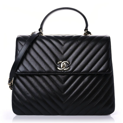 Chanel Lambskin Chevron Quilted Large Trendy CC Dual Handle Flap Bag Black 1 of 16