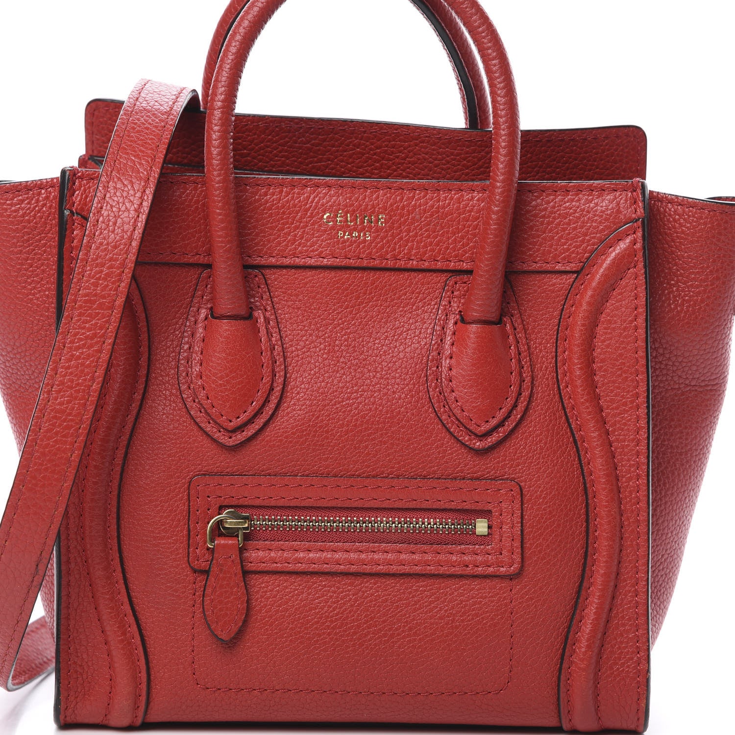 Celine Drummed Calfskin Nano Luggage Coquelicot 9 of 11