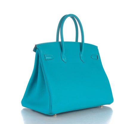 Hermes Taurillon Clemence Birkin 35 Turquoise 3 of 23