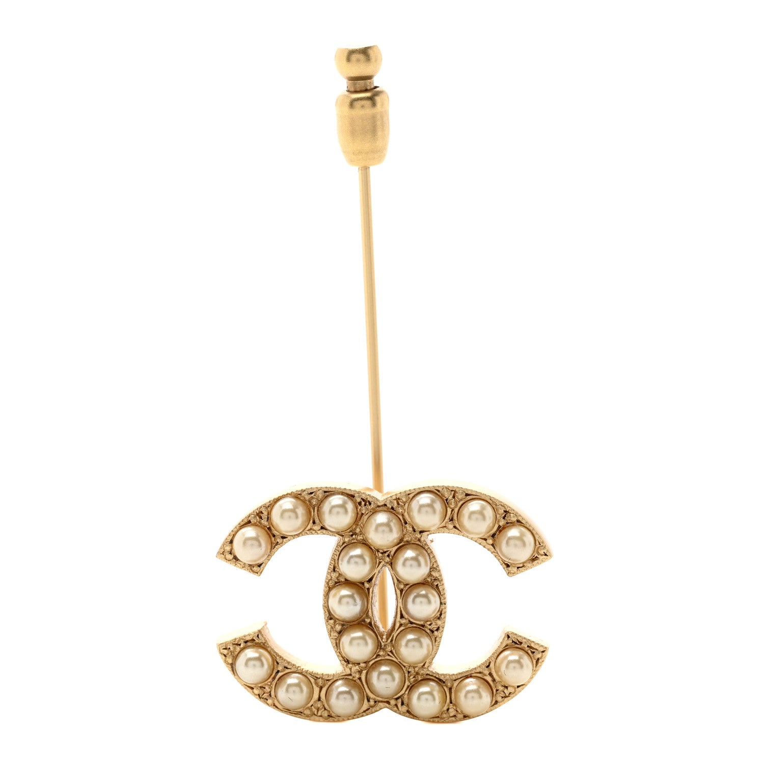 Chanel Pearl CC Brooch Pin Gold 1 of 4