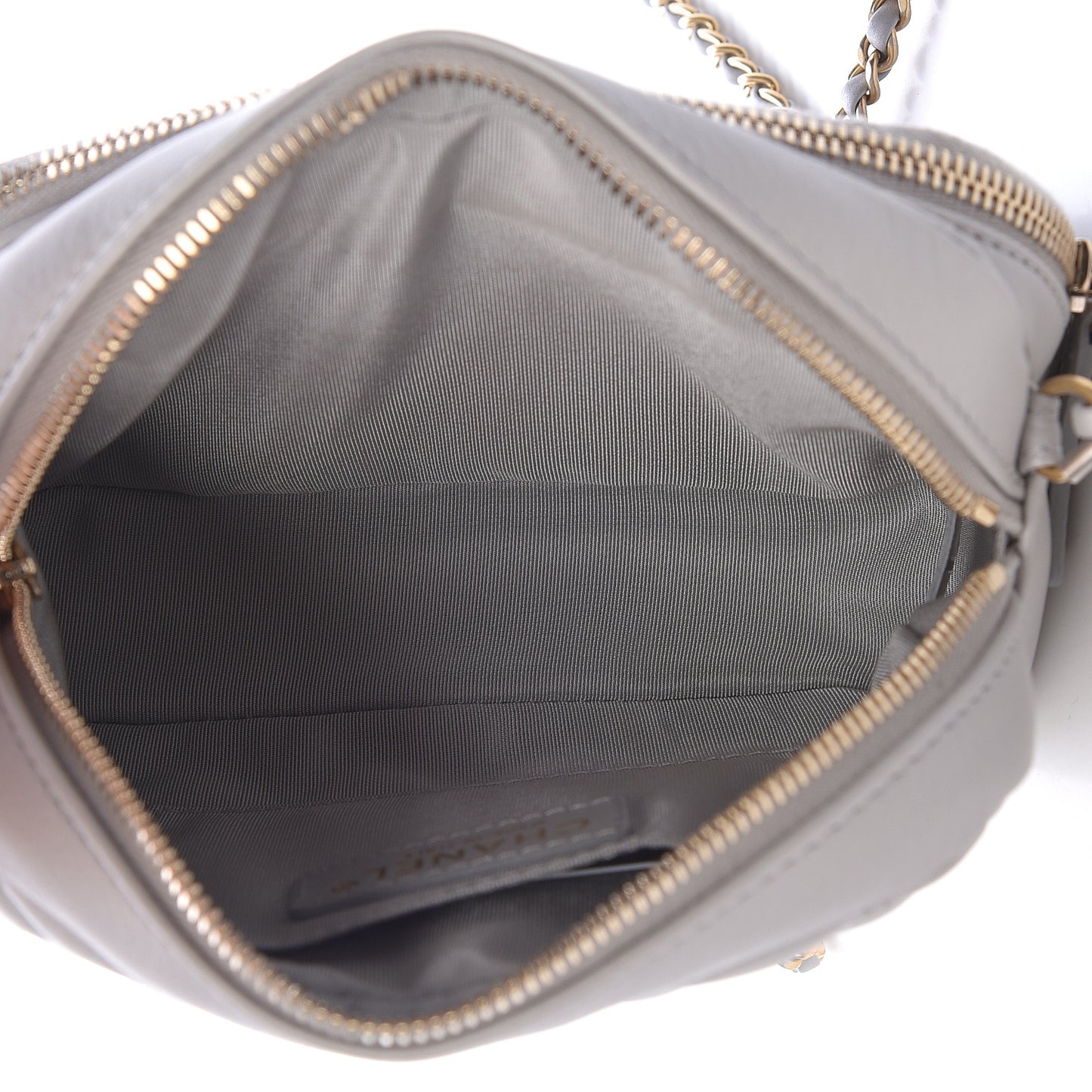 Iridescent Calfskin Quilted Day Trips Camera Case Light Grey