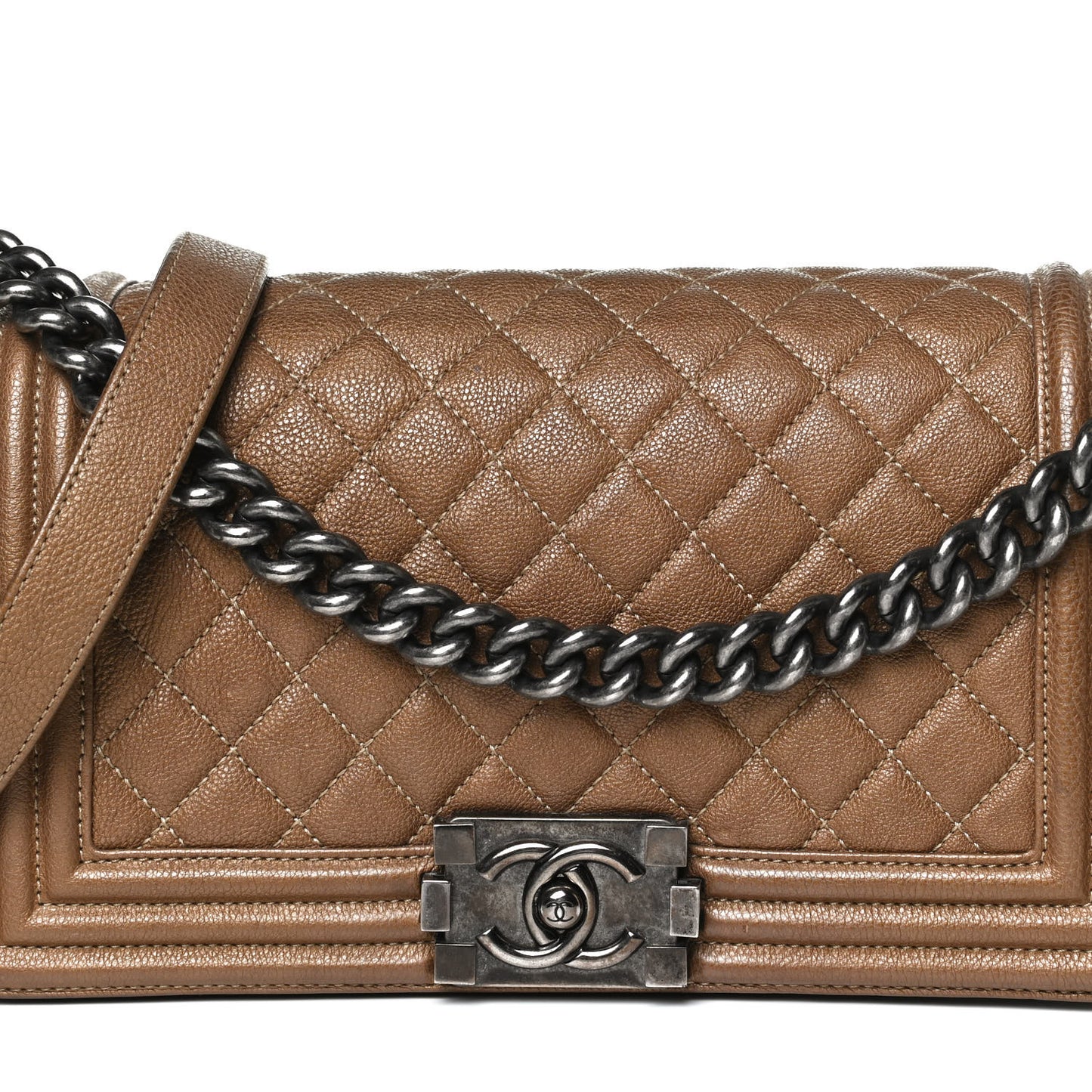 Metallic Calfskin Quilted Medium Boy Flap Dark Gold