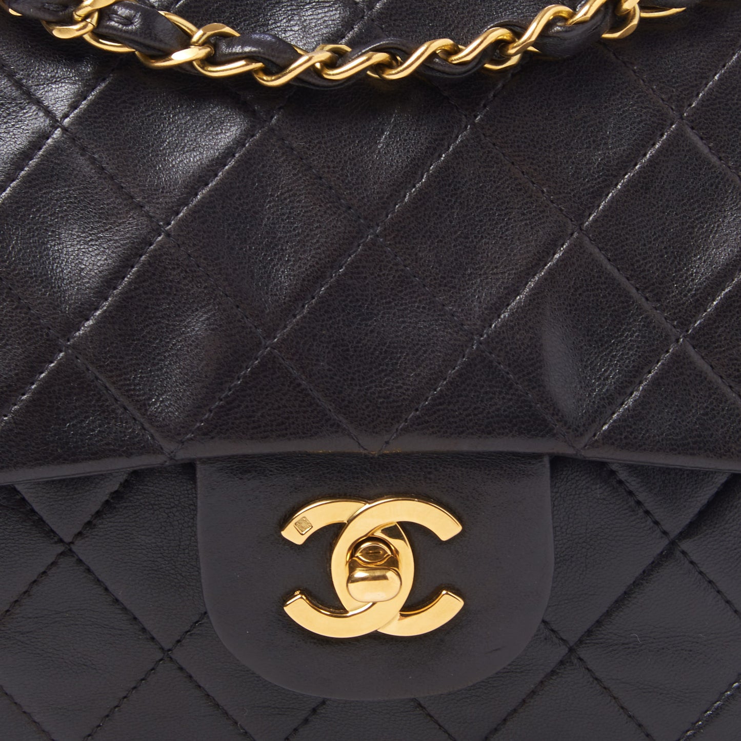 Lambskin Quilted Medium Double Flap Black