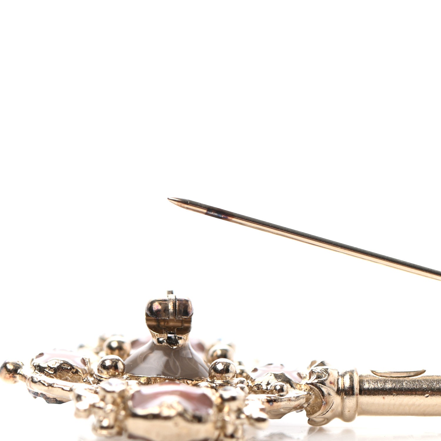 Chanel Gripoix Poured Glass Pearl Key Brooch Gold Pink 4 of 9