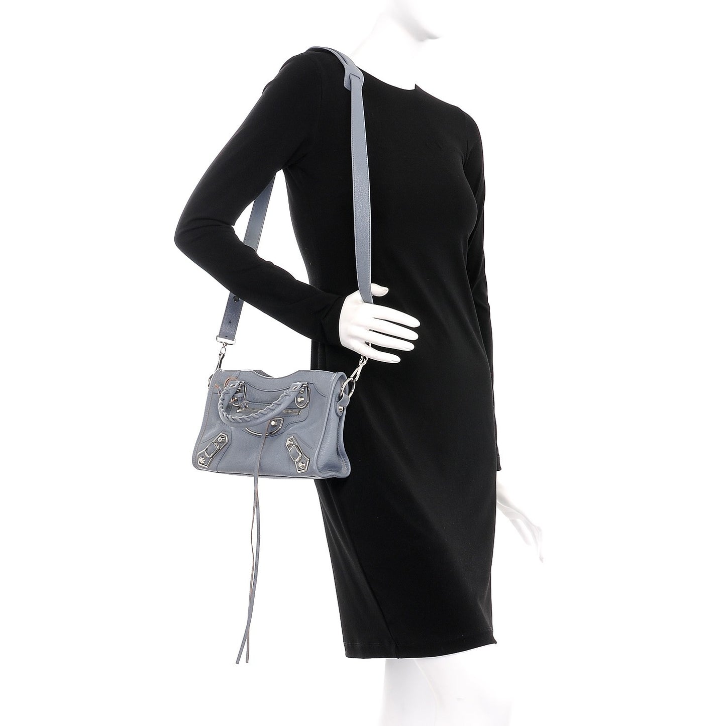 Chevre Silver Metallic Edge Hardware Mini City Bleu Acier