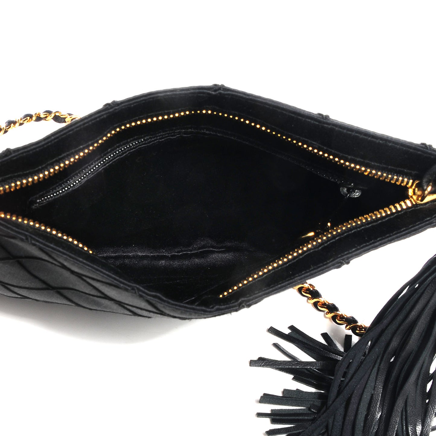 Satin Quilted Tassel Evening Bag Black