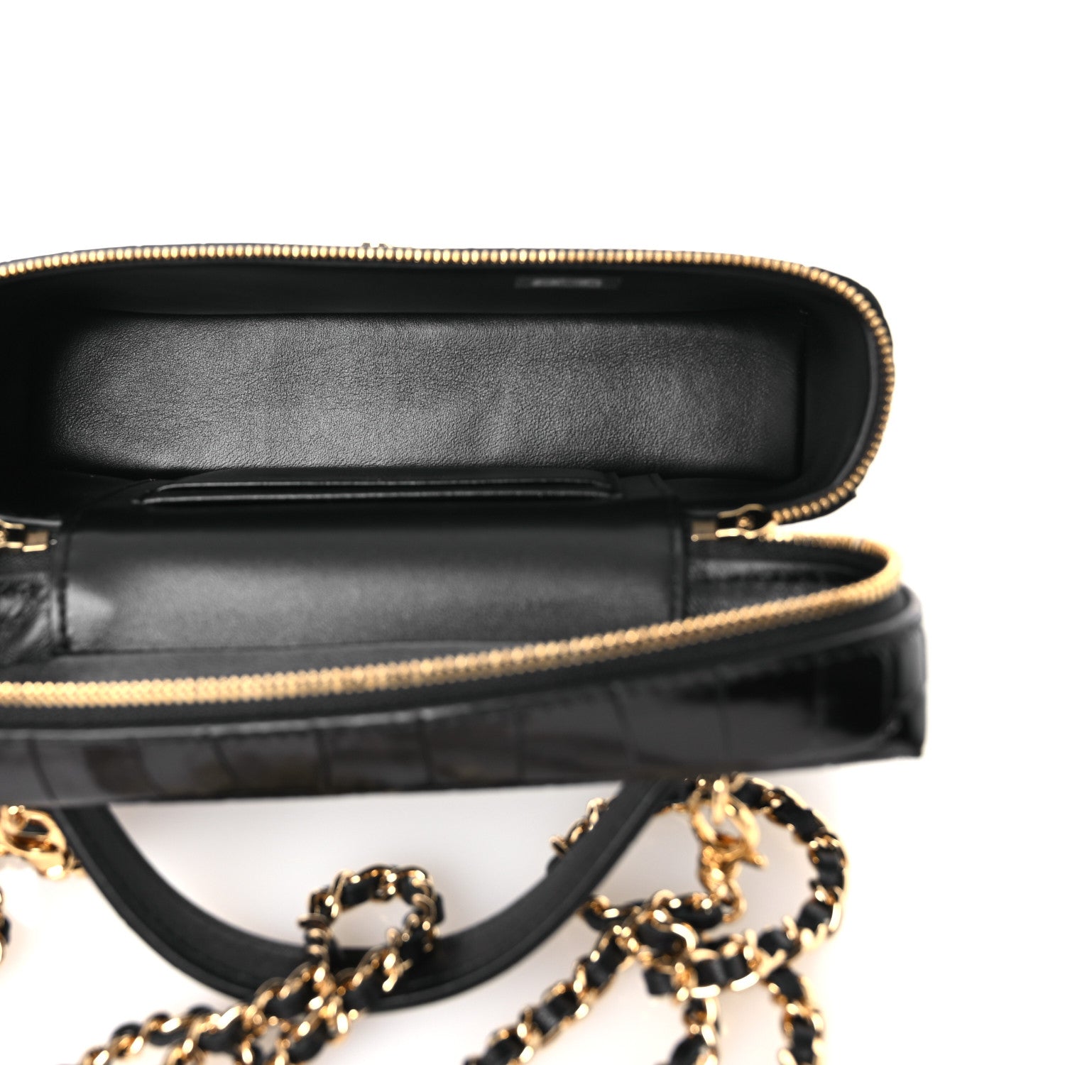 Chanel Calfskin Crocodile Embossed Top Handle Slim Vanity Case