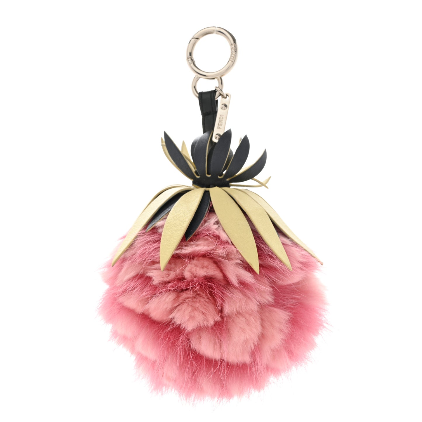 Fox Rabbit Fur Nappa Pineapple Bag Charm Rosa Scuro Banana Multicolor