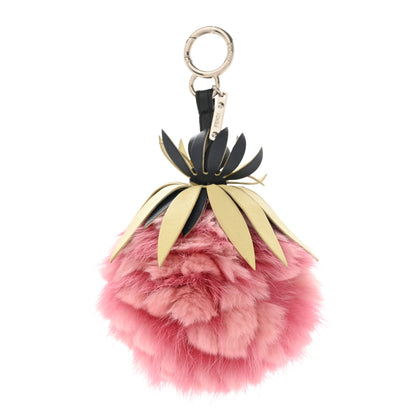 Fendi Fox Rabbit Fur Nappa Pineapple Bag Charm Rosa Scuro Banana Multicolor 1 of 4