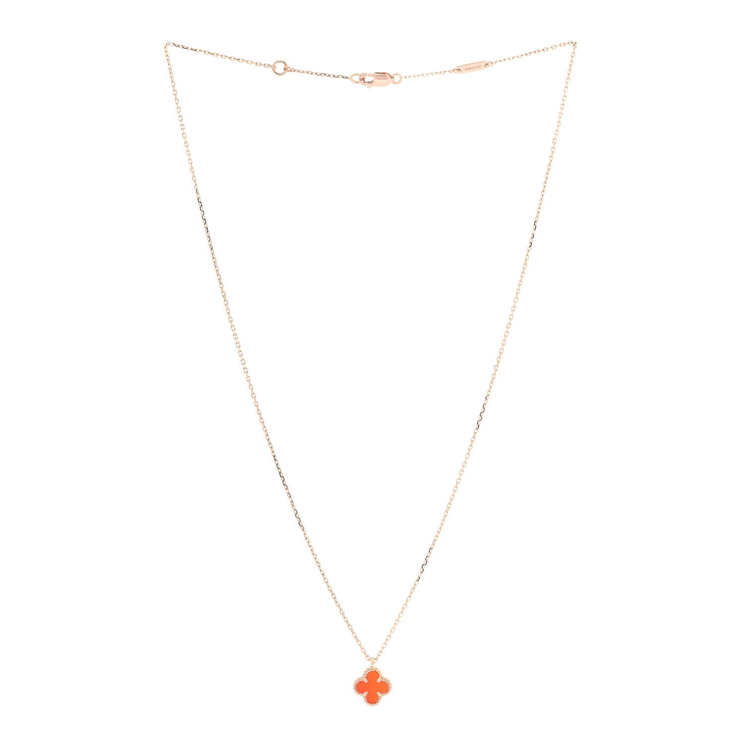 Van Cleef & Arpels 18K Rose Gold Carnelian Sweet Alhambra Pendant Necklace 2 of 7