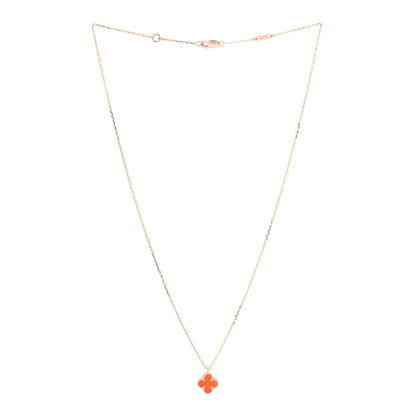 Van Cleef & Arpels 18K Rose Gold Carnelian Sweet Alhambra Pendant Necklace 2 of 7