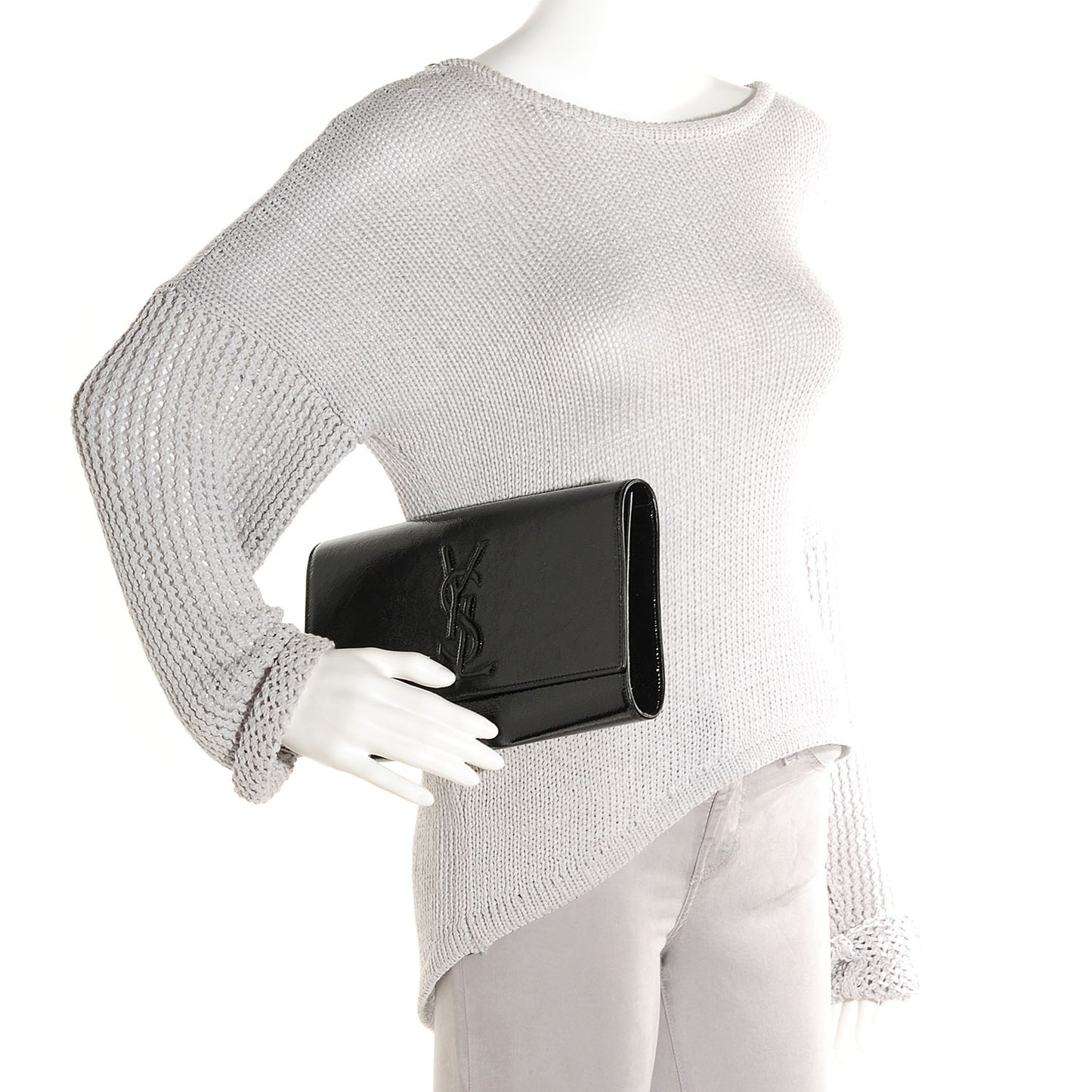 Textured Patent Monogram Large Belle De Jour Clutch Black