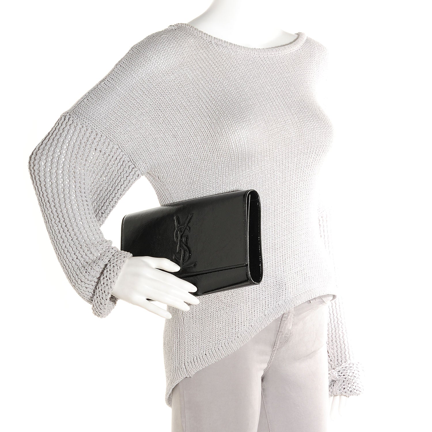 Saint Laurent Textured Patent Monogram Large Belle De Jour Clutch Black 2 of 7