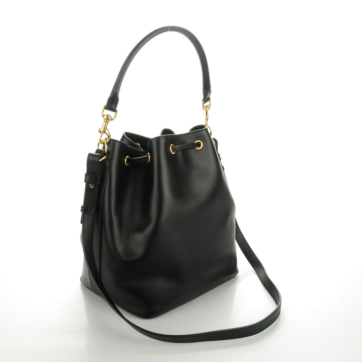 Calfskin Large Emmanuelle Bucket Bag Black