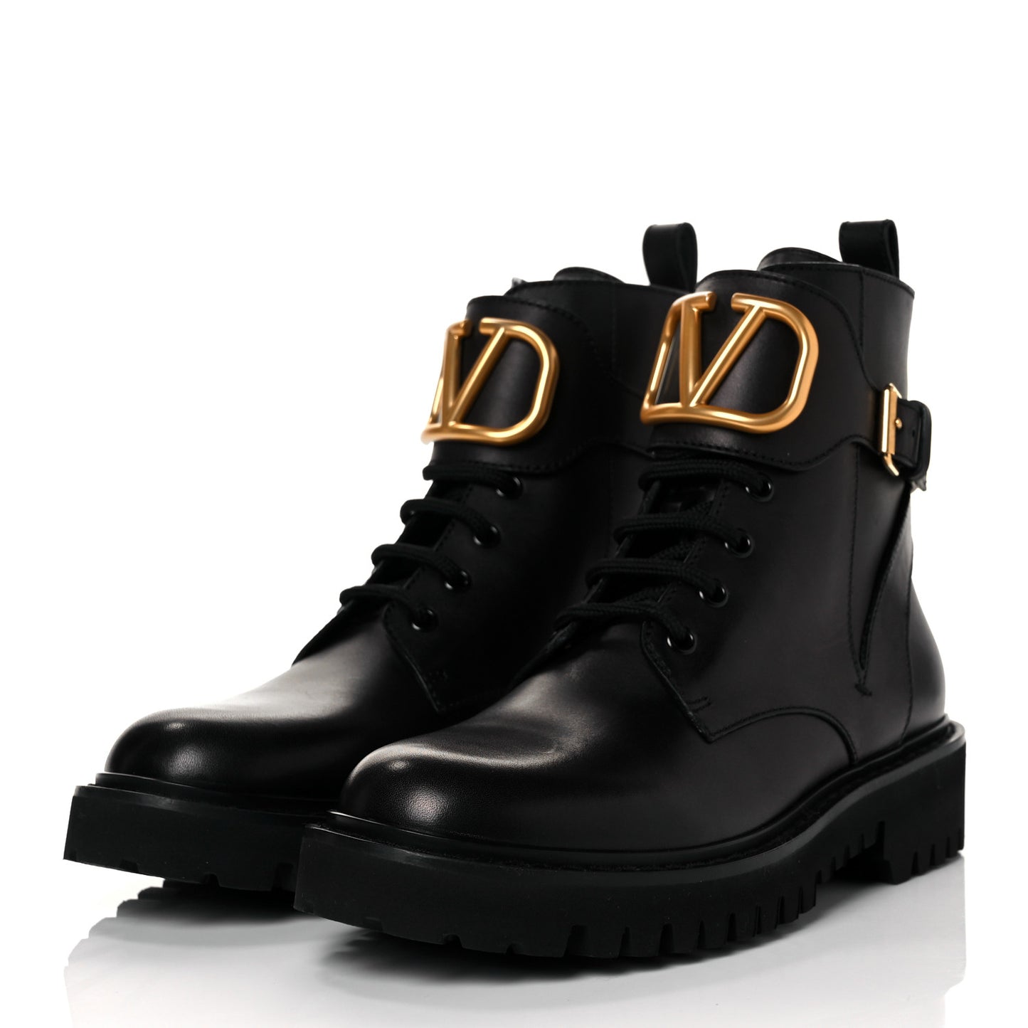 Calfskin Womens VLOGO 35mm Combat Boots 37.5 Black