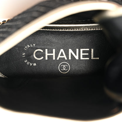 Chanel Tweed Lambskin Chain Lace Up High Top Espadrille Sneakers 36 Black Gold 7 of 9