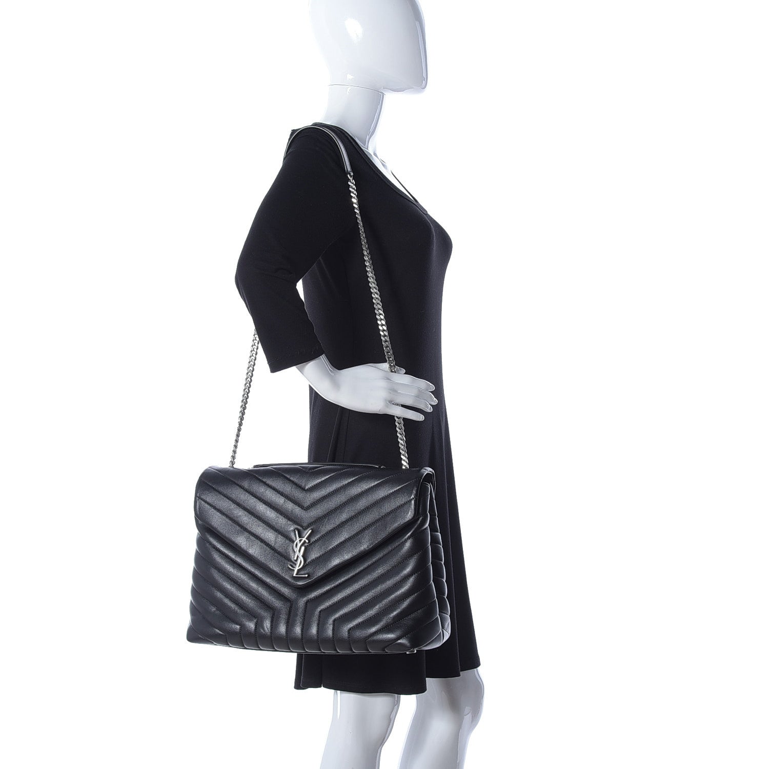 Saint Laurent Calfskin Y Quilted Monogram Large Loulou Chain Satchel Black 2 of 12