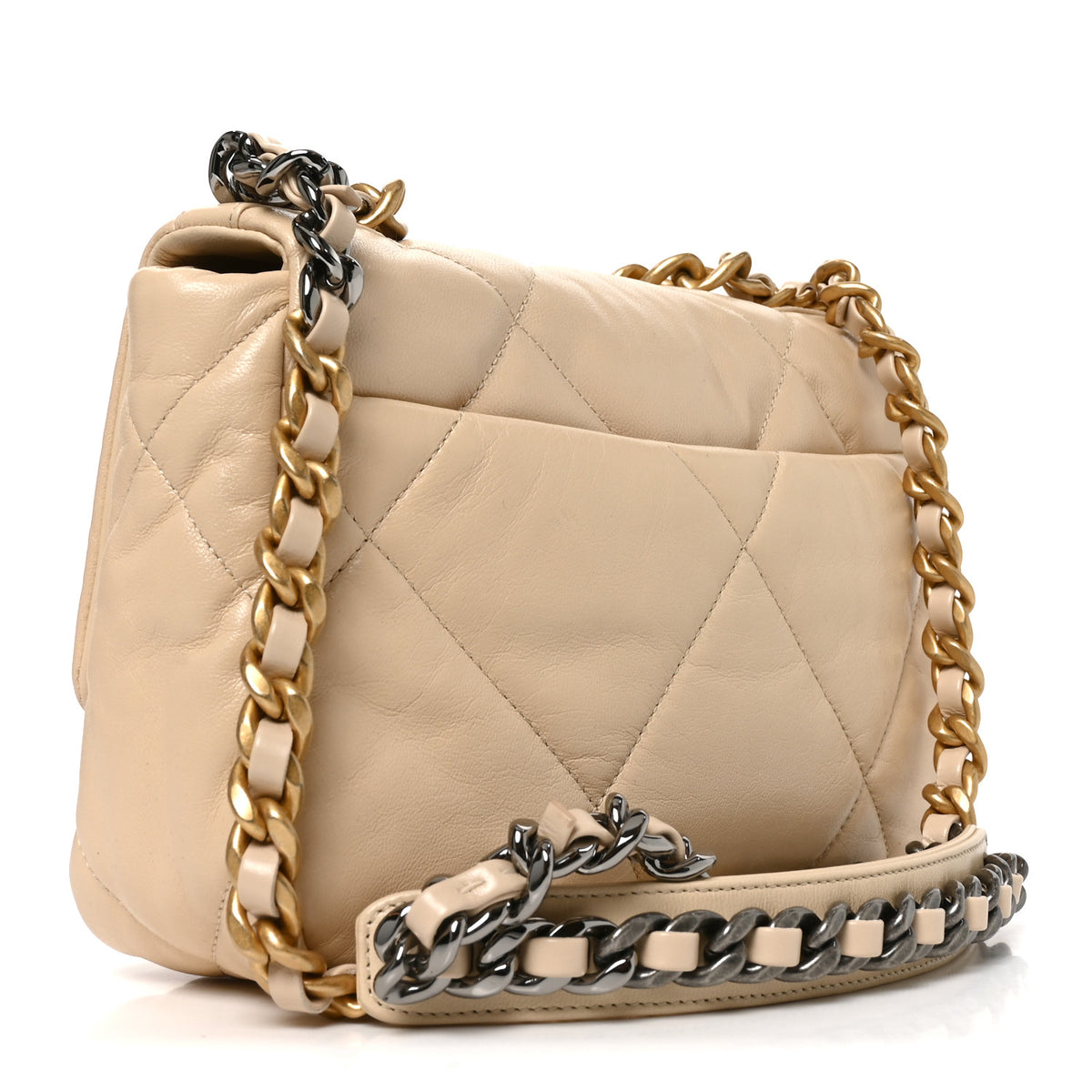 Goatskin Quilted Medium Chanel 19 Flap Beige
