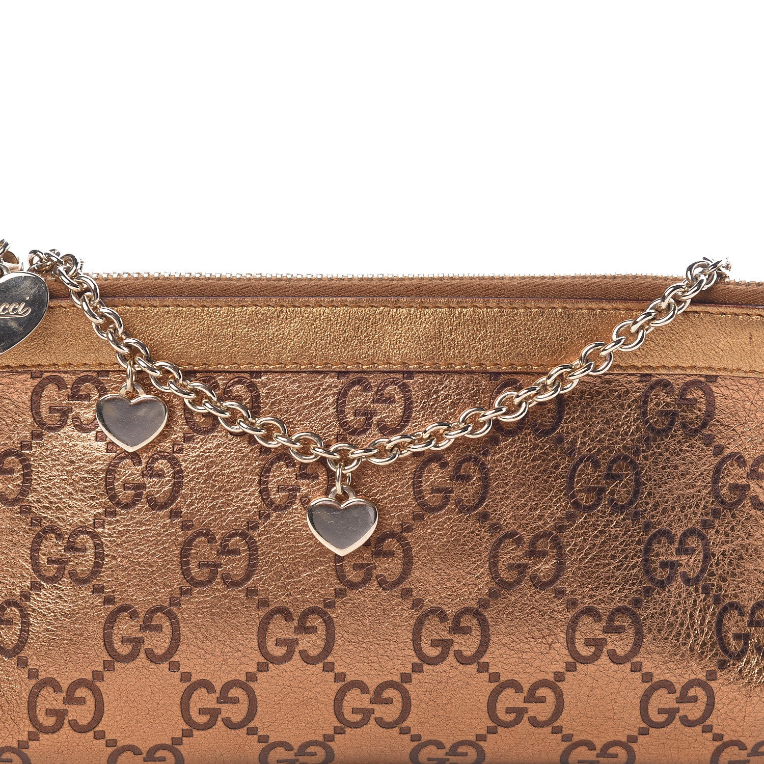 Gucci Metallic Guccissima Heart Chain Pochette Bronze 8 of 10