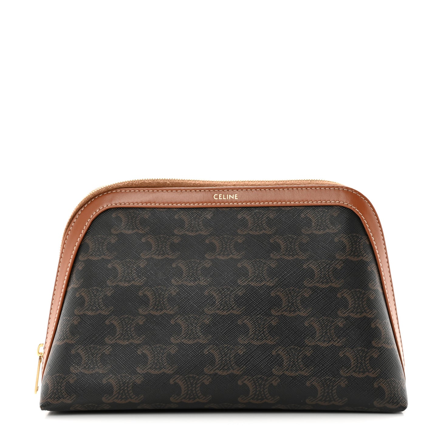 Triomphe Canvas Calfskin Medium Cosmetic Pouch Tan