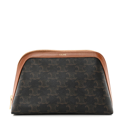 Celine Triomphe Canvas Calfskin Medium Cosmetic Pouch Tan 1 of 7