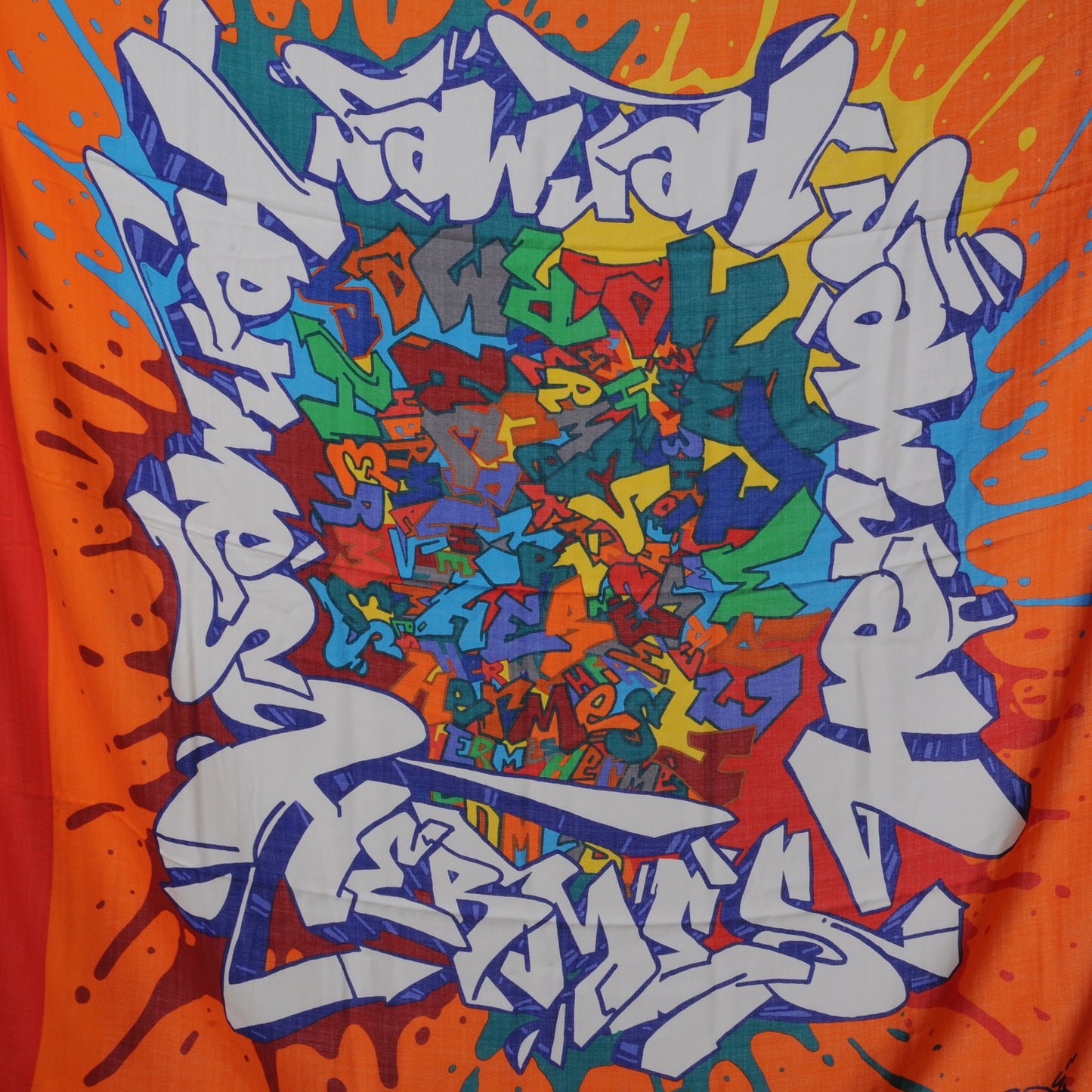 Silk Cashmere Graff Graffiti Shawl 140 Orange