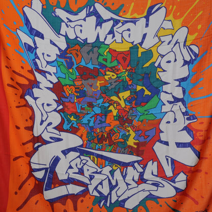 Hermes Silk Cashmere Graff Graffiti Shawl 140 Orange 1 of 6