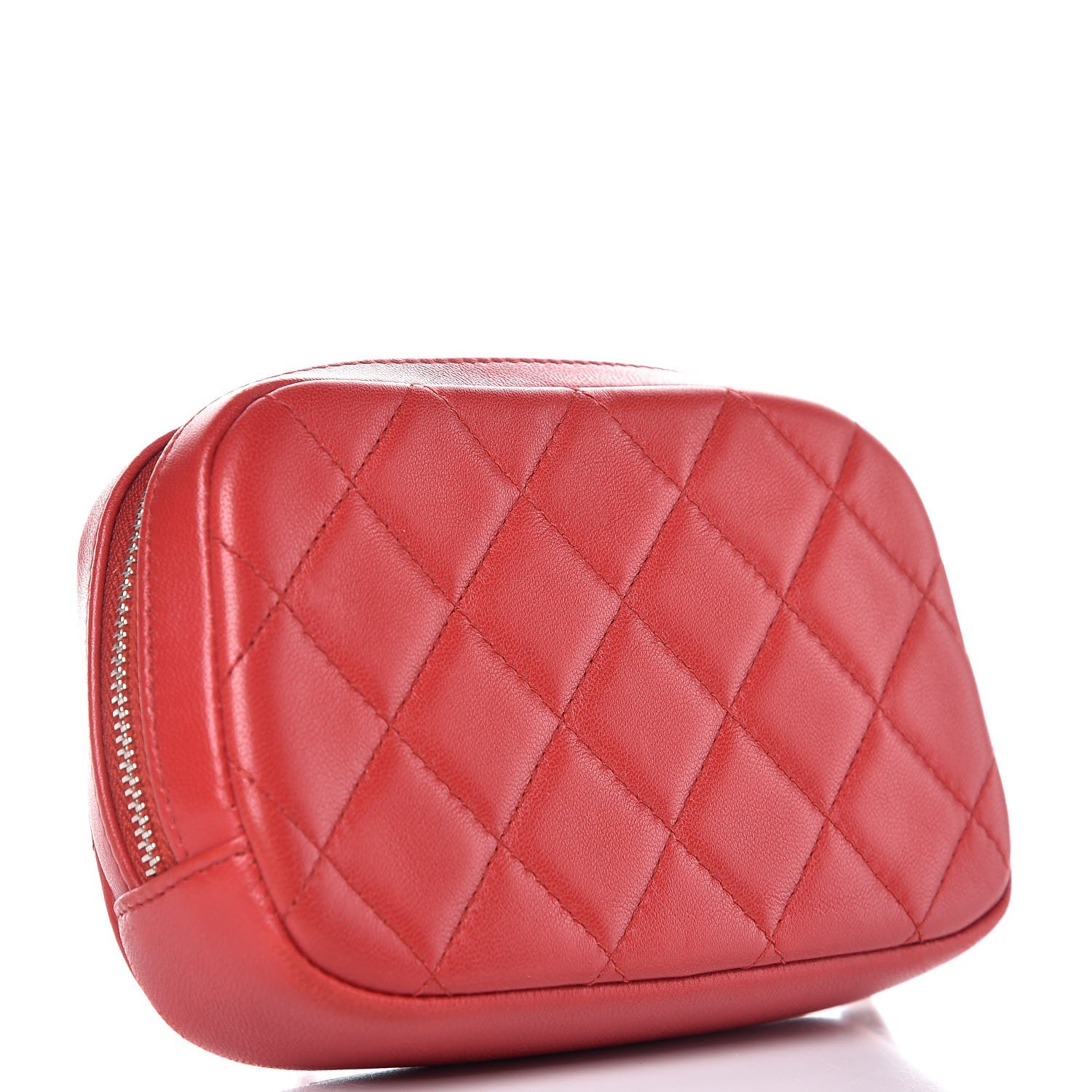 Chanel Lambskin Quilted Small Curvy Pouch Cosmetic Case Red 3 of 8