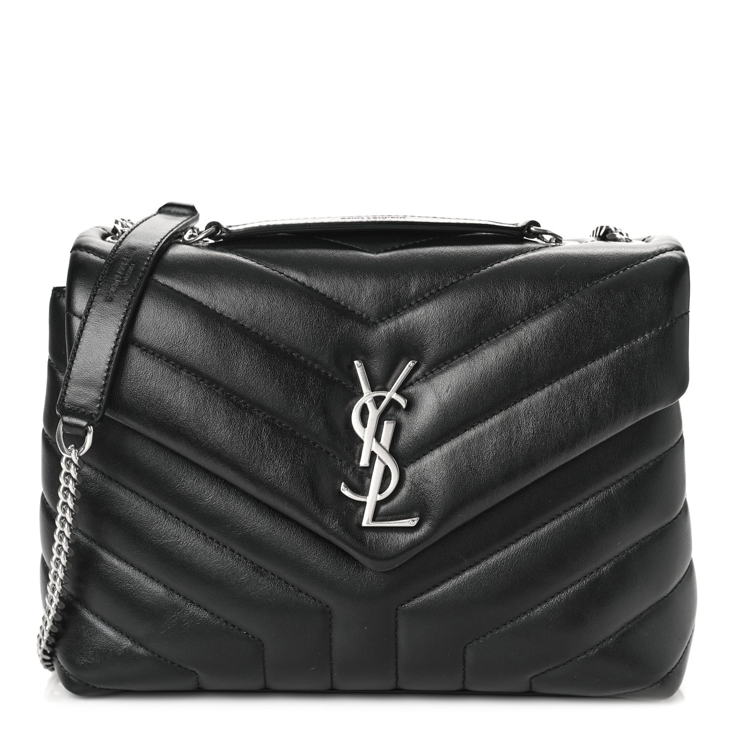 Calfskin Y Quilted Monogram Small Loulou Chain Satchel Black