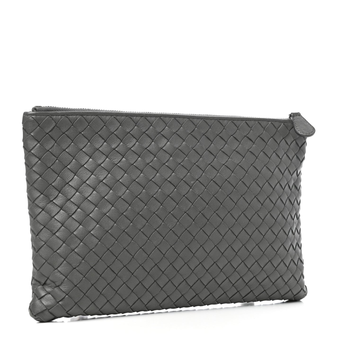 Nappa Intrecciato Flat Zip Biletto Pouch Light Grey