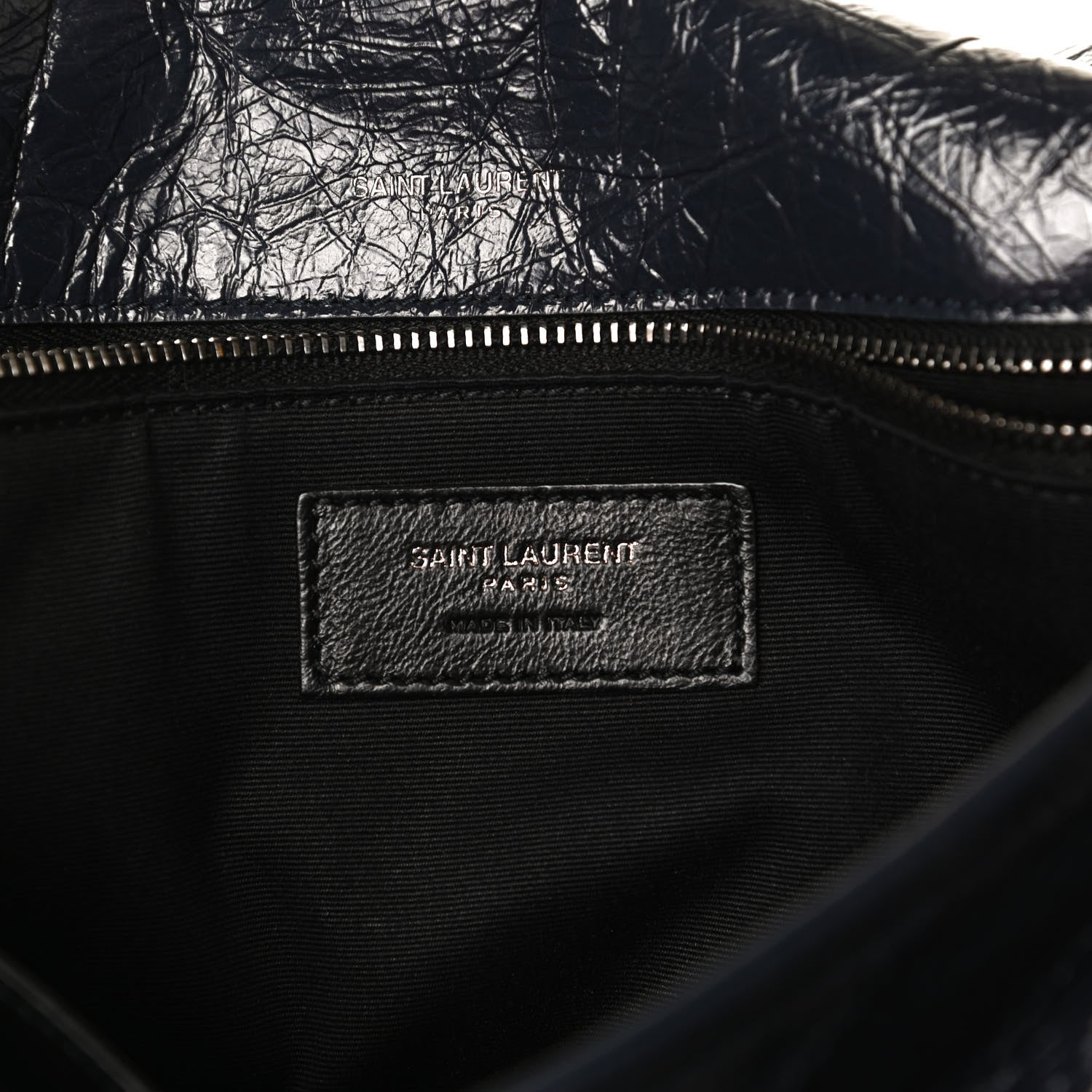 Saint Laurent Crinkled Calfskin Matelasse Monogram Medium Niki Chain Satchel Dark Blue 6 of 15