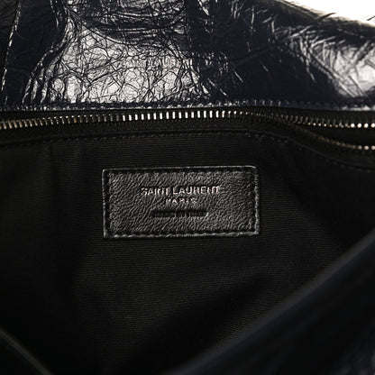 Saint Laurent Crinkled Calfskin Matelasse Monogram Medium Niki Chain Satchel Dark Blue 6 of 15