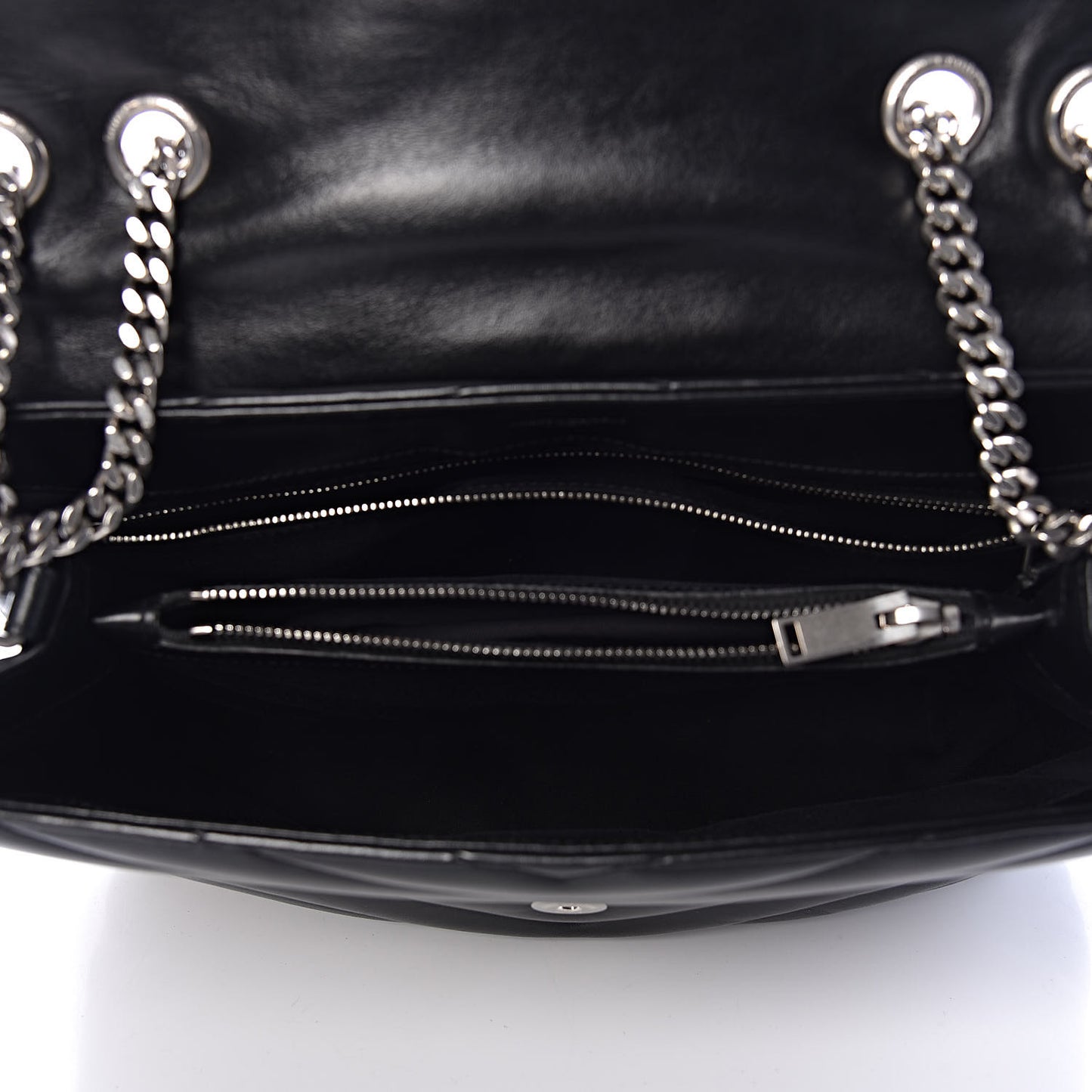 Calfskin Y Quilted Monogram Medium Loulou Chain Satchel Black
