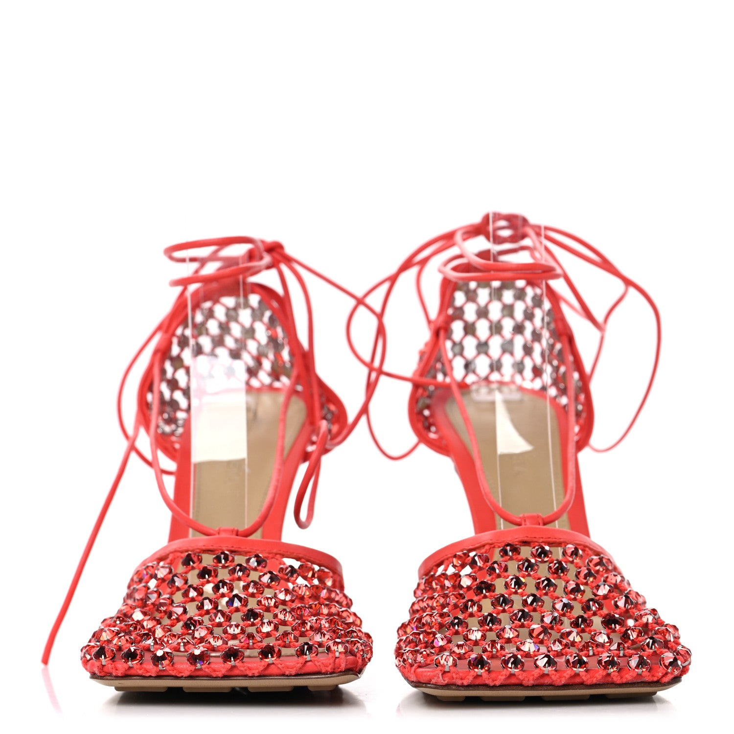 Bottega Veneta Mesh Nappa Crystal Embellished Sparkle Stretch Ankle Tie 90mm Sandals 37.5 Sunburst 3 of 9