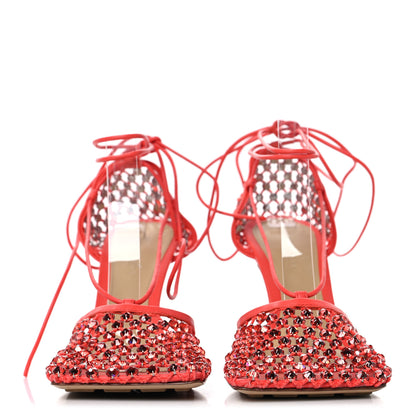 Bottega Veneta Mesh Nappa Crystal Embellished Sparkle Stretch Ankle Tie 90mm Sandals 37.5 Sunburst 3 of 9