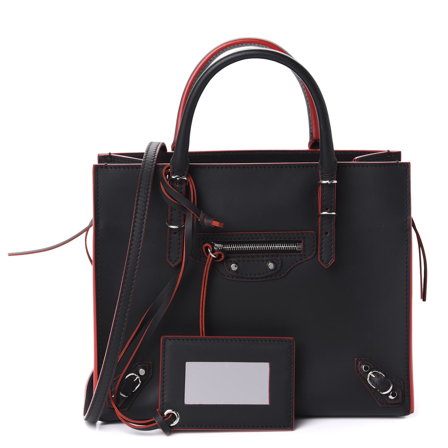 Balenciaga Rubberized Calfskin Papier Mini A4 Zip Around Tote Black Red 1 of 11