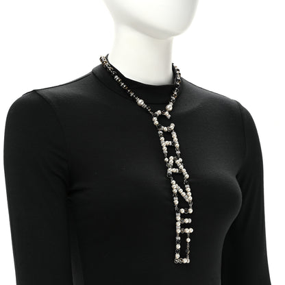 Chanel Pearl Crystal Bead Chanel Logo Necklace Silver 2 of 6