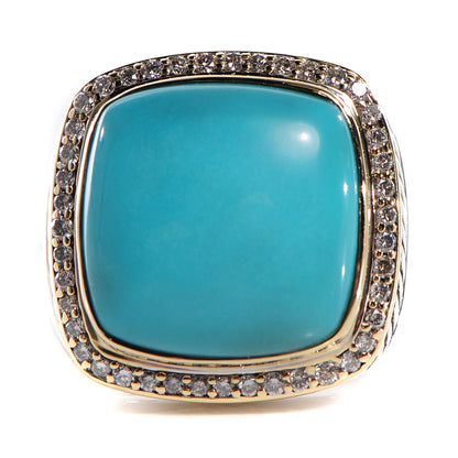 David Yurman Sterling Silver 18K Yellow Gold Diamond Turquoise 16mm Albion Statement Ring 56 7.5 1 of 5