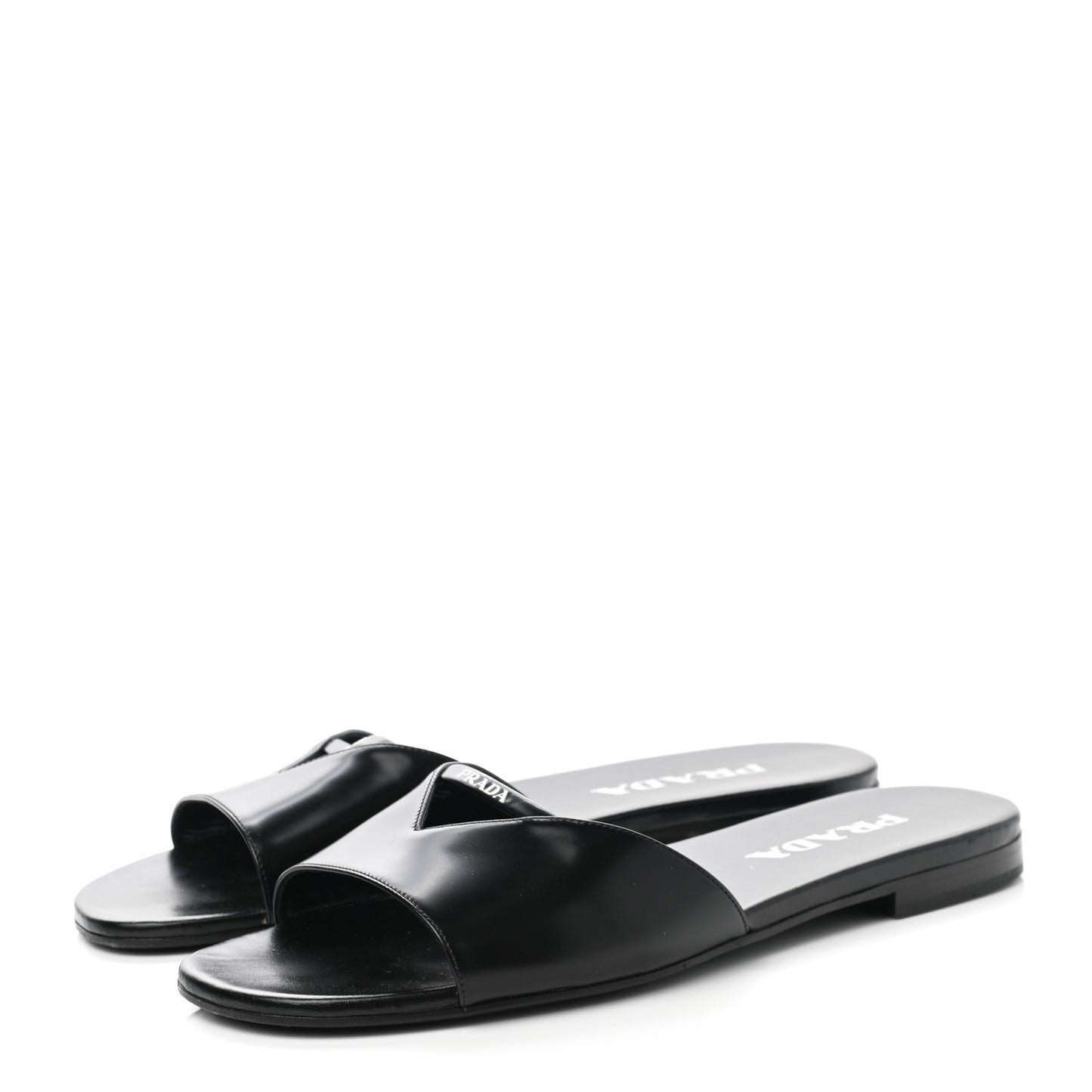 Spazzolato Logo Triangle Cut Out Flat Slide Sandals 38.5 Black