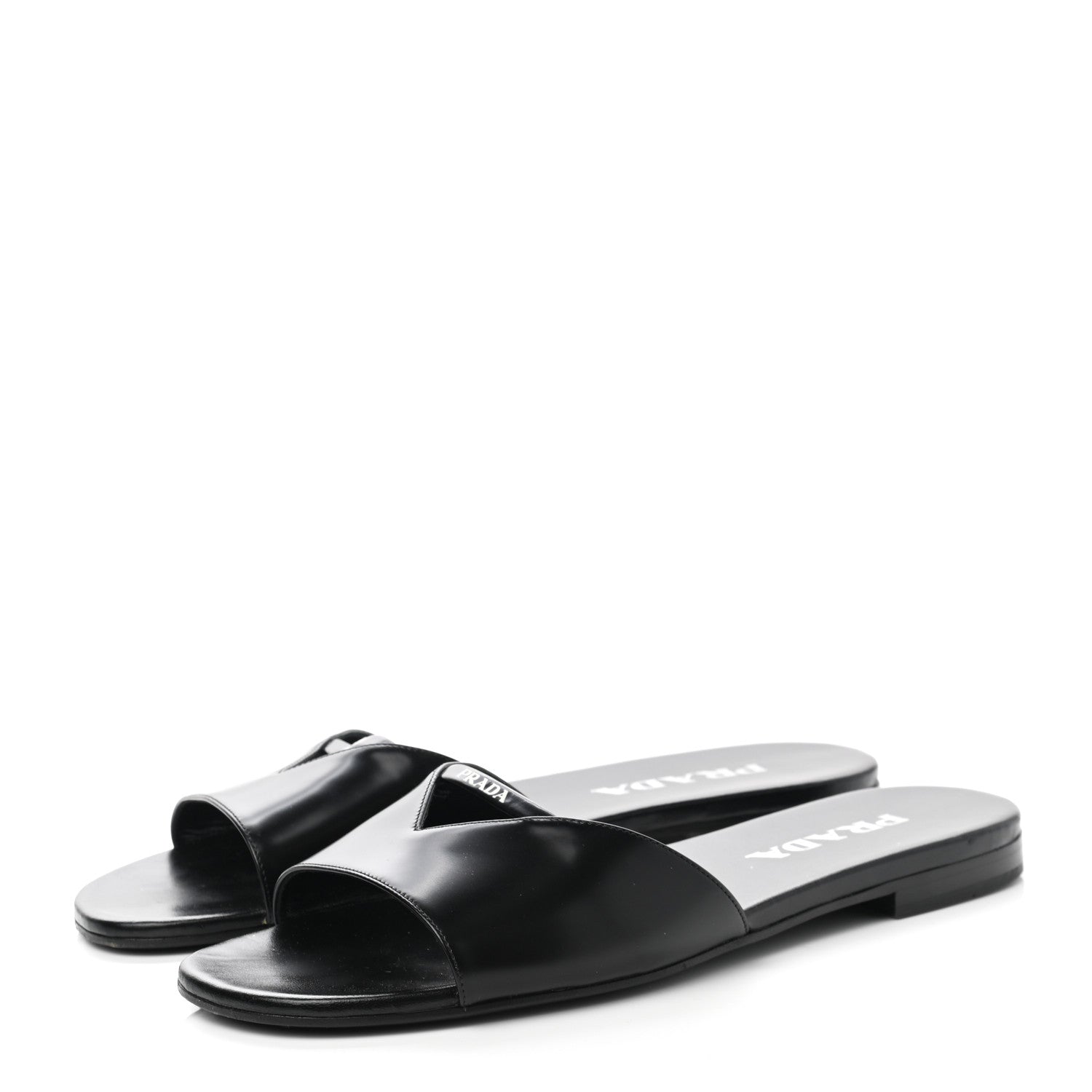 Prada Spazzolato Logo Triangle Cut Out Flat Slide Sandals 38.5 Black 3 of 8