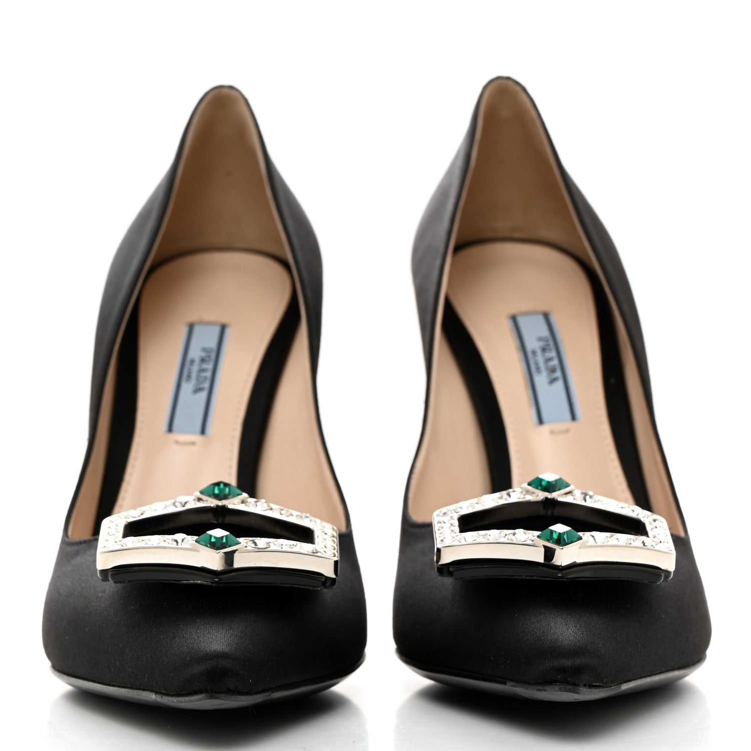 Prada Satin Crystal Embellished Pumps 38 Black 2 of 12