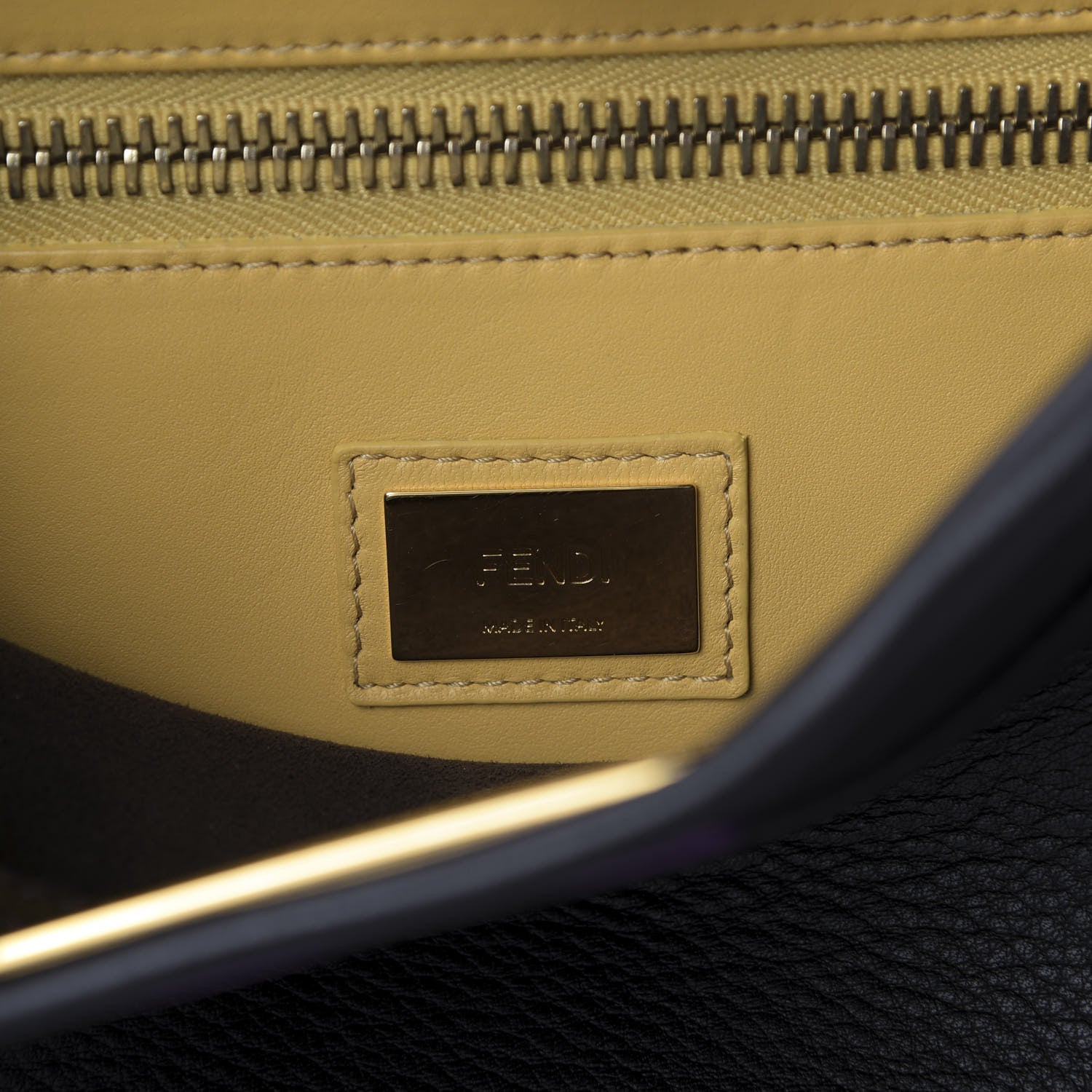 Fendi Vitello Seta Shiny Nappa Medium Peekaboo Iconic Satchel Dark Brown Yellow 9 of 9