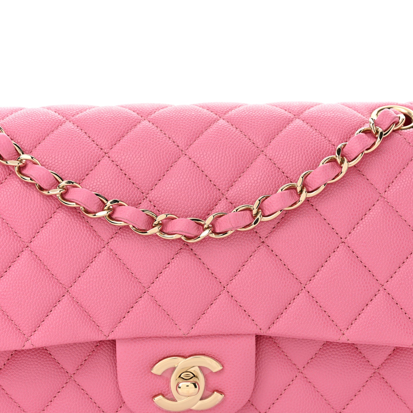 Caviar Quilted Medium Double Flap Pink