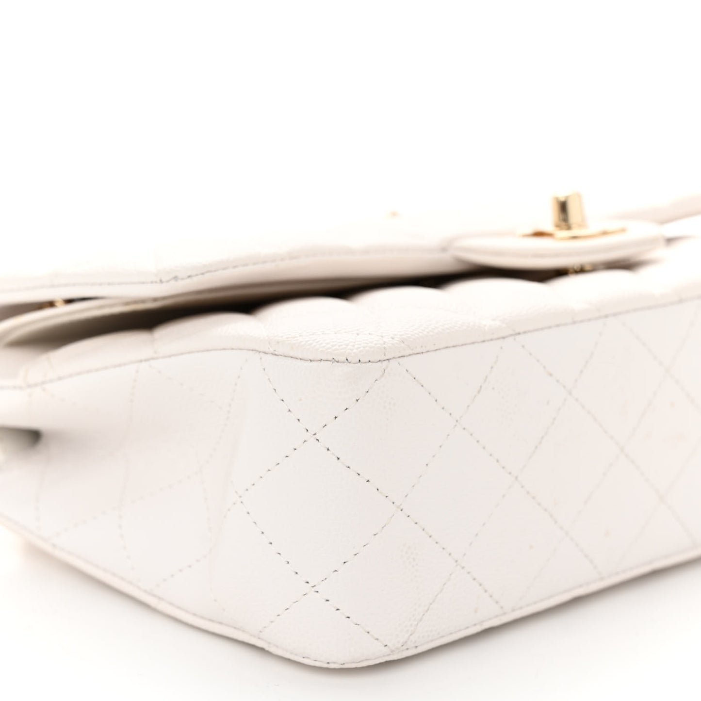 Caviar Quilted Medium Double Flap White