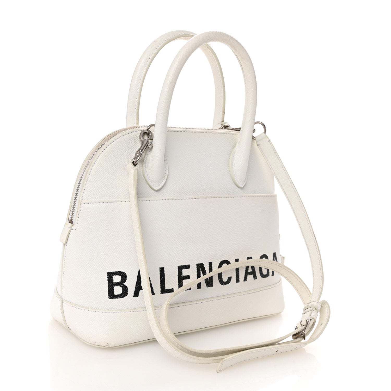 Balenciaga Signature Grained Calfskin Logo S Ville Top Handle Bag White Black 3 of 10